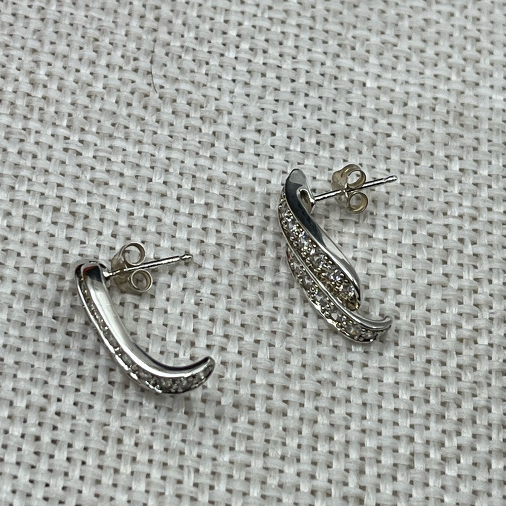Vintage Diamonique Sterling Silver Wave Stud Earrings - Picture 7 of 17
